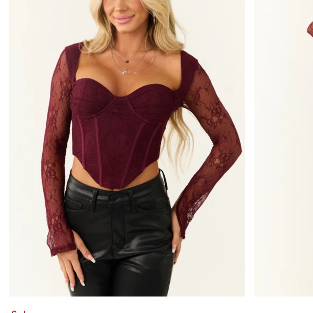 NWT Fore Corset Style Back Zip Burgundy Lace Women's Top Size‎ Large
